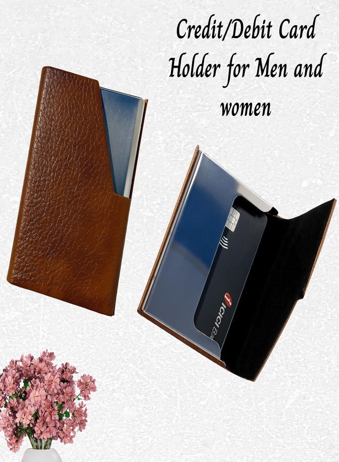 ZAFCO Vegan Leather Credit/Debit Card Holder for Men & Women with Metallic Edge | Slim V-Shaped Cutout Card Case | Compact, Stylish & Durable Wallet for Business, Travel & Office Use Brown - 1 Piece - Image 3